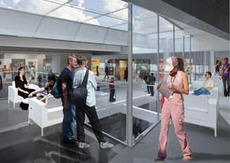 artist's rendering of interior of the URBN center